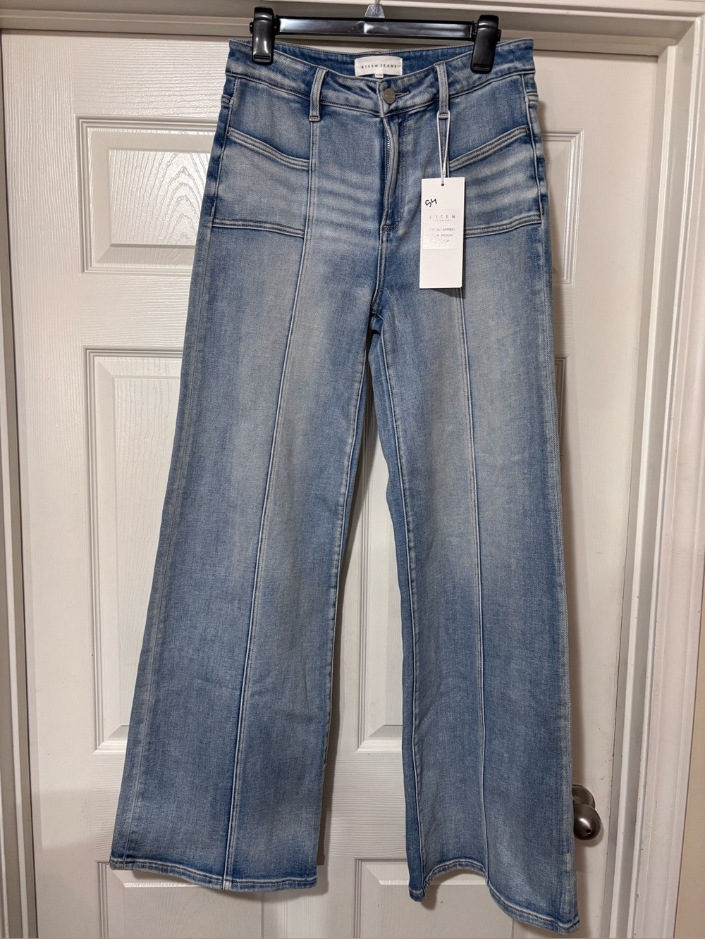 High-Rise Light Wash Wide-Leg Jeans with Front Panel Seams